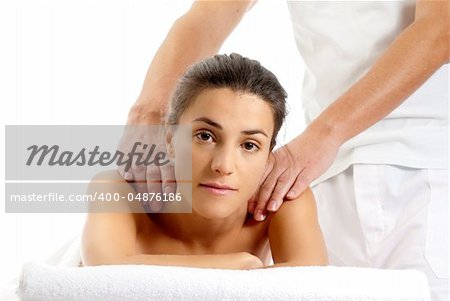 Man woman massage relax treatment close-up  portrait from male hands