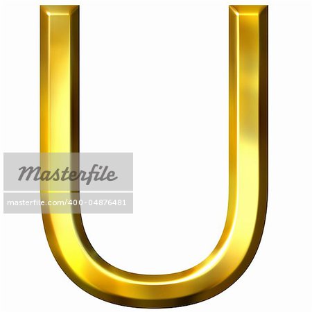 3d golden letter U isolated in white