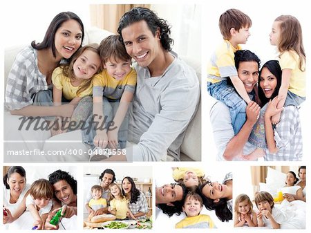 Collage of a family enjoying moments together at home
