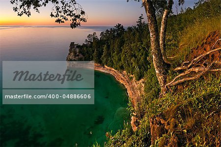 Miners Castle rock formation at sunset. Located in Pictured Rock National Shoreline, Michigan, USA.