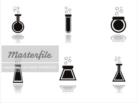 set of 6 black chemical bottles icons