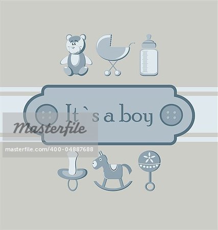 Baby boy arrival announcement card with design element