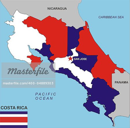 political map of Costa Rica country with flag illustration