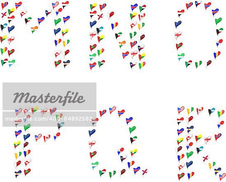Alphabet letters abc font made of flags in heart