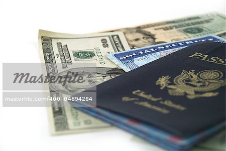 social security card, a passport and several dollar notes