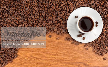 cup of coffee and beans closeup