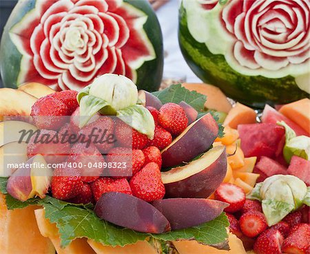 some decoration with fruit during a wedding banquet