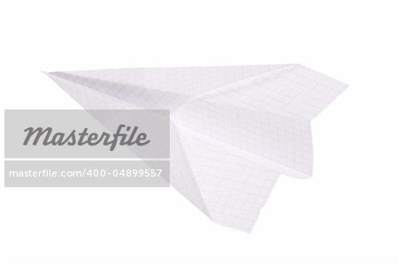 Paper airplane, photo on the white background