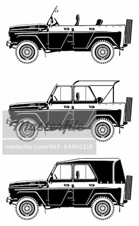Vector black and white illustration of   military  off-road vehicle.