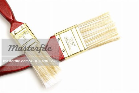 Two wooden paintbrushes over a white background.
