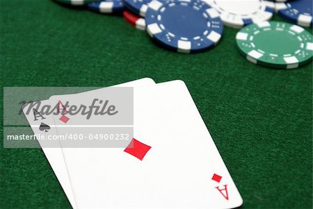 A great poker hand is laid down on the gaming table.