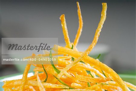 fresh toothpics shaped french fries ,fried on rosmary oil