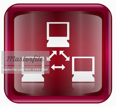 Network icon red, isolated on white background.