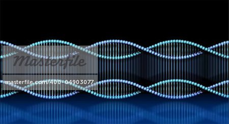 Spiral DNA code helix clone on dark reflective background