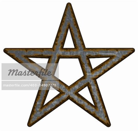rusty pentacle on white background - 3d illustration
