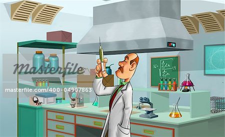 medic with a big needle in the lab room