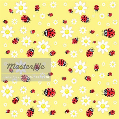 Seamless ladybug pattern. Illustration of a designer on a yellow background
