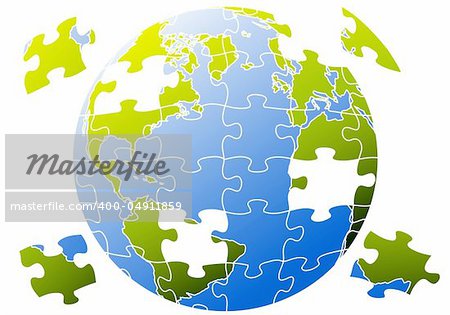 earth globe with jigsaw puzzle, vector illustration