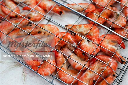 Freshwater prawn seafood. Preparation for a grill
