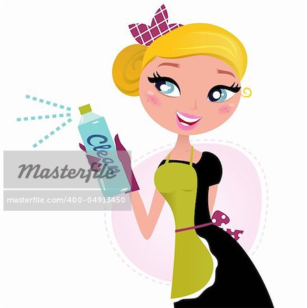 Blond cute french Maid isolated on white background. Vector cartoon Illustration.