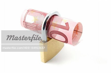 padlock with money isolated on a white background