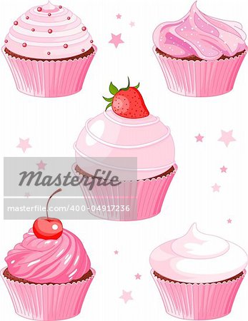 Set of  five various cupcake