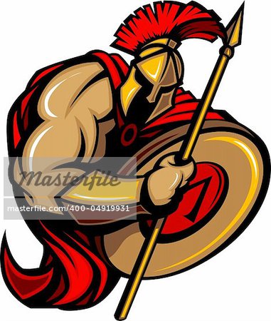 Cartoon Graphic of a Greek Spartan or Trojan Mascot holding a shield and spear