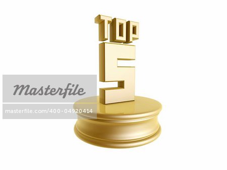 golden top five in rank list trophy isolated on white background