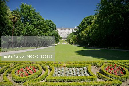 public garden free access next to Royal palace at Madrid Spain