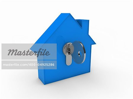 3d house key blue home estate security