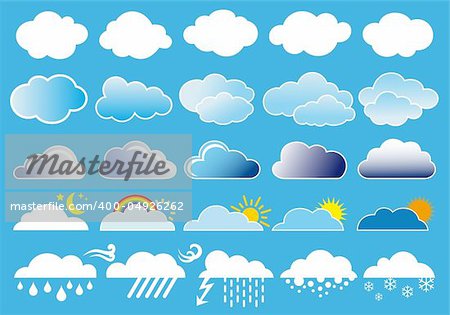 different clouds and weather symbols, vector set