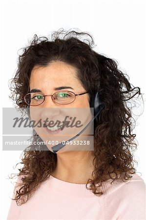 Beautiful customer support girl on white background