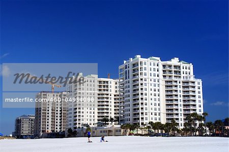 Huge hotel complex by the beach with blue sky