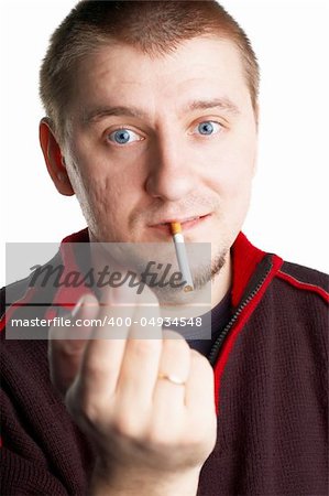 portrait of casual bearded man with cigarette