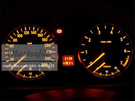 car dashboard, orange red neon lights