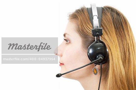 sideview headshot of techsupport girl with headset