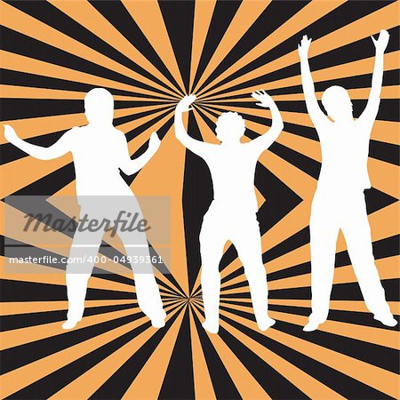 Dancing silhouettes on a retro background