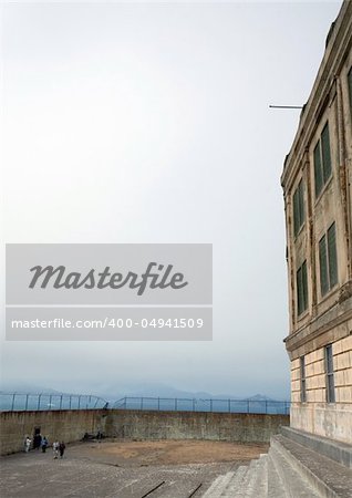 View of the exercise yard at Alcatraz, San Francisco