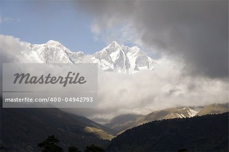 View of Nuptse,Lohtse, and Everest from Tengboche, Nepal.