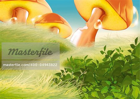 Beautiful mushrooms - Highly detailed cartoon background 05 - illustration