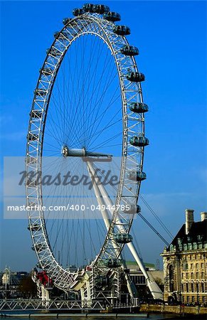 Portrait of London Eye on a bright sunny English afternoon