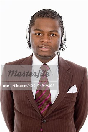 This is an image of a man with a microphone headset. This image can be used for telecommunication and service themes.