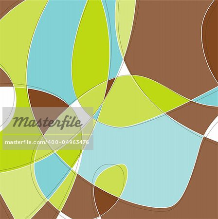 Retro Swirl Loopy Background of stylish, aqua blue green and brown shapes. Easy-edit layered vector file--No transparencies or strokes!
