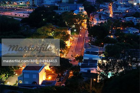 The vista of Taipa village in evening with street lights, Macau