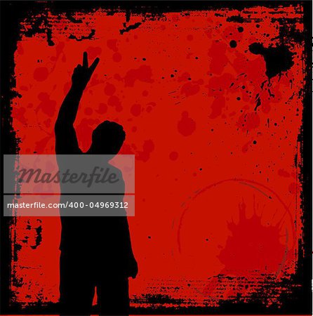 Man giving peace sign on grunge background