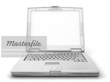3D render of a generic laptop with white screen isolated on white background