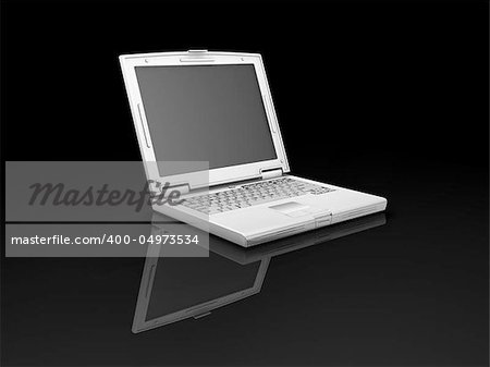 3D render of laptop on black background