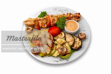 chicken kebab with grilled mushrooms and vegetables
