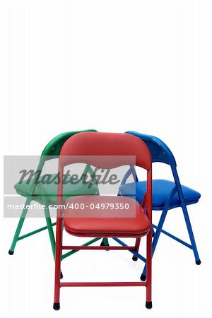 red, green and blue chairs isolated on white