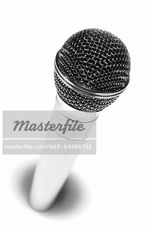 professional metallic microphone, mettalic, with path clipping, hi-key